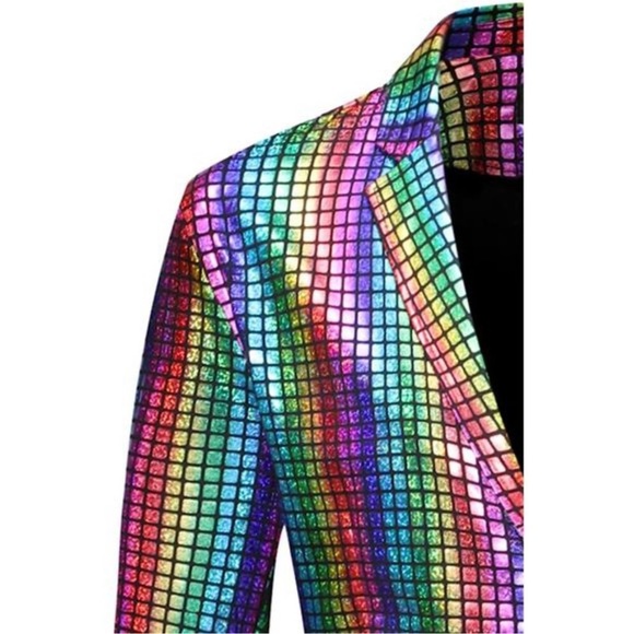 Men's 2 Piece Disco Sets Shiny Jacket and Pants Metallic Sequin Suits - Picture 5 of 9